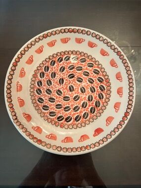 Boleslaweic Unikat Serving Dish in Orange & Brown Coffee Motif